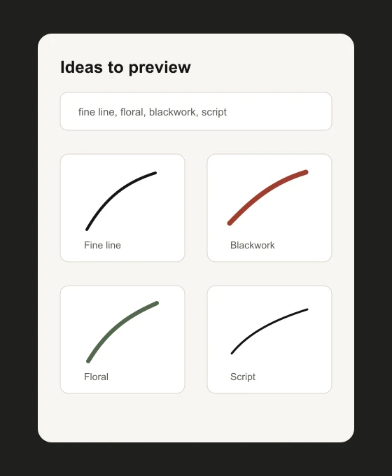InkView style board showing blackwork tattoo concept previews